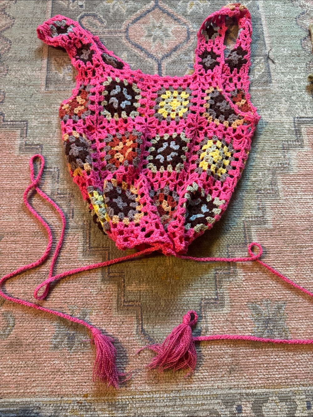 POL Crochet Top in Pink, Yellow, Cream, Brown